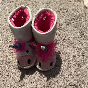 Lazy One Unicorn Kids Slippers - Pink and White